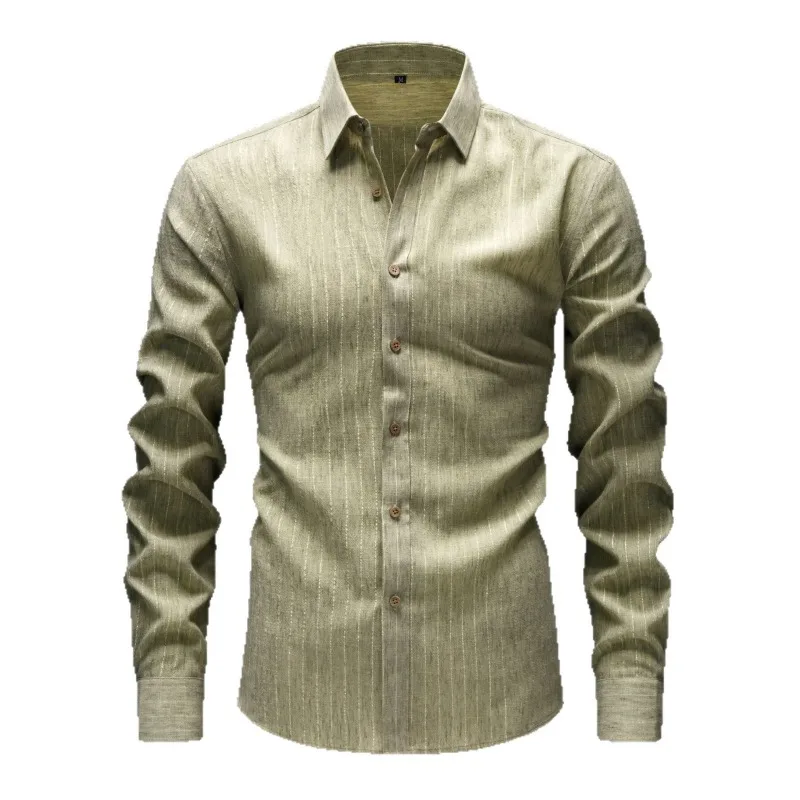 

Fashionable Men's Linen Long-sleeved Shirt Gold Thread Gold Linen Striped Retro Casual Loose Cardigan