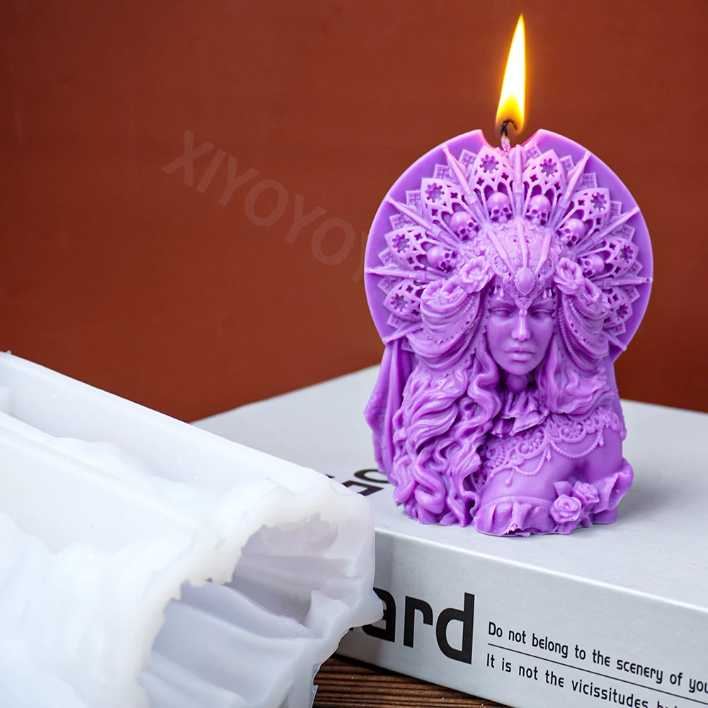 3D Half Body Queen Candle Silicone Mold DIY Goddess Plaster Crafts Mould Nordic Portrait Ornament Resin Molds Halloween Decor