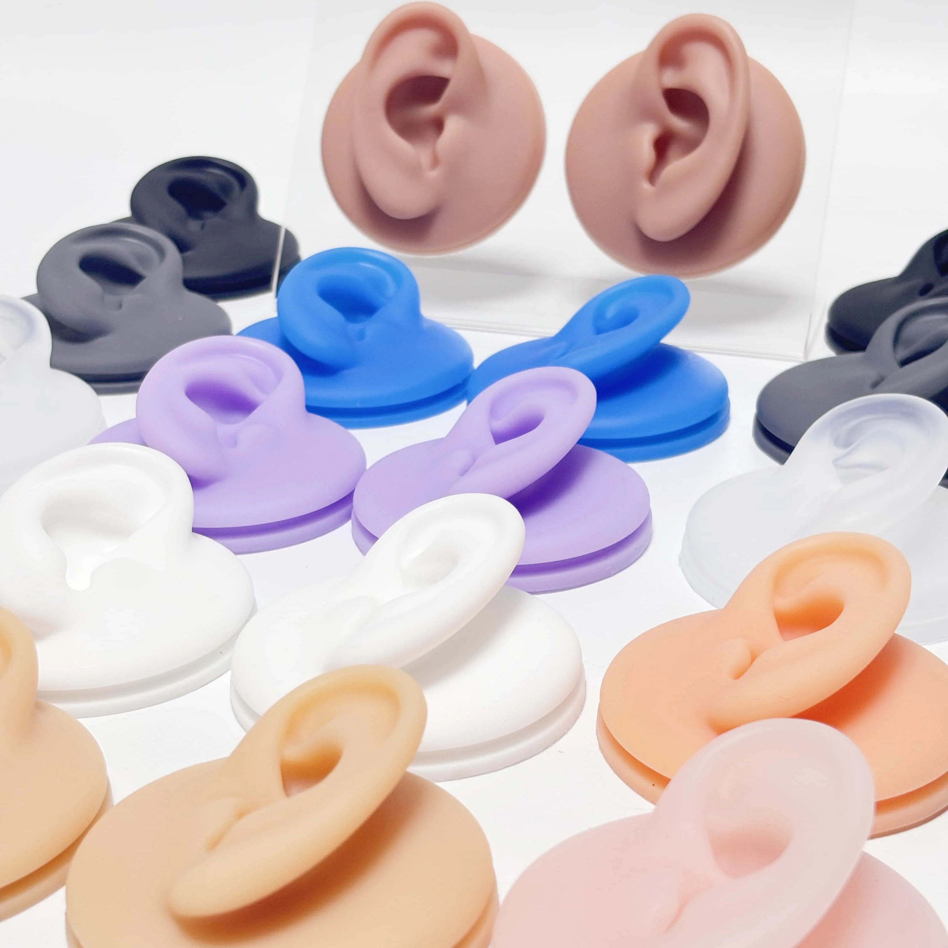 

High Quality Soft Silicone Ear Model Tattoo Practice Body Jewelry Display Piercing Tool Earring Acrylic Display Stand Kit