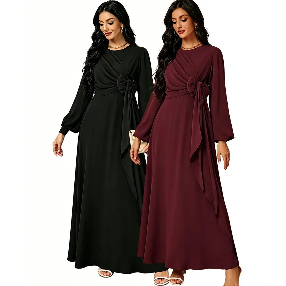 Dress Women Eid Abaya Dubai Arab Dresses Modest Long Robe Bow Muslim Jalabiya Morocco Kaftan Islam Vestidos Ramadan Abayas