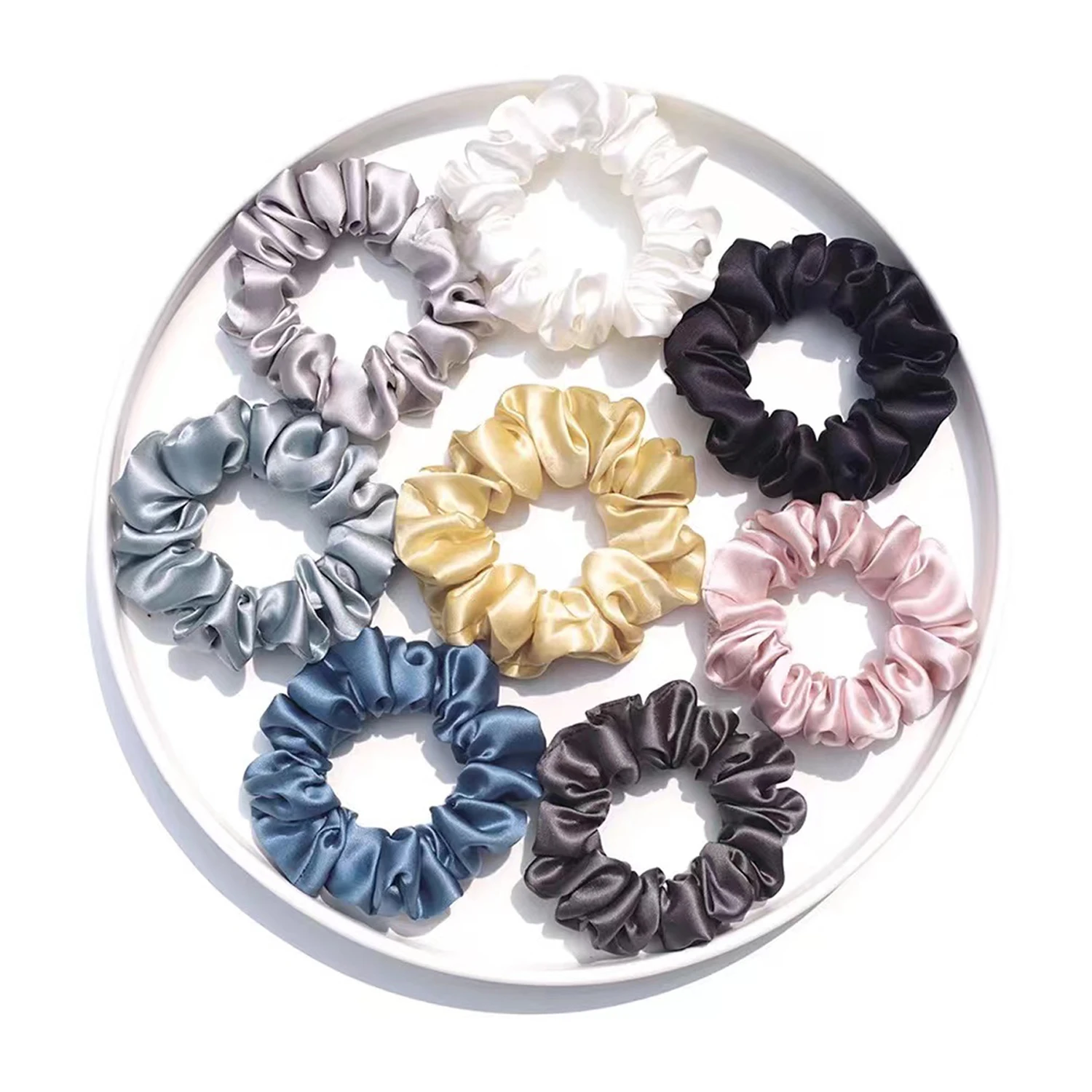 5CM 100% Pure Mulberry Silk Hair Scrunchie Handmade Hairbands Women Girl Hair Accessories Pure Color Natural HairTies