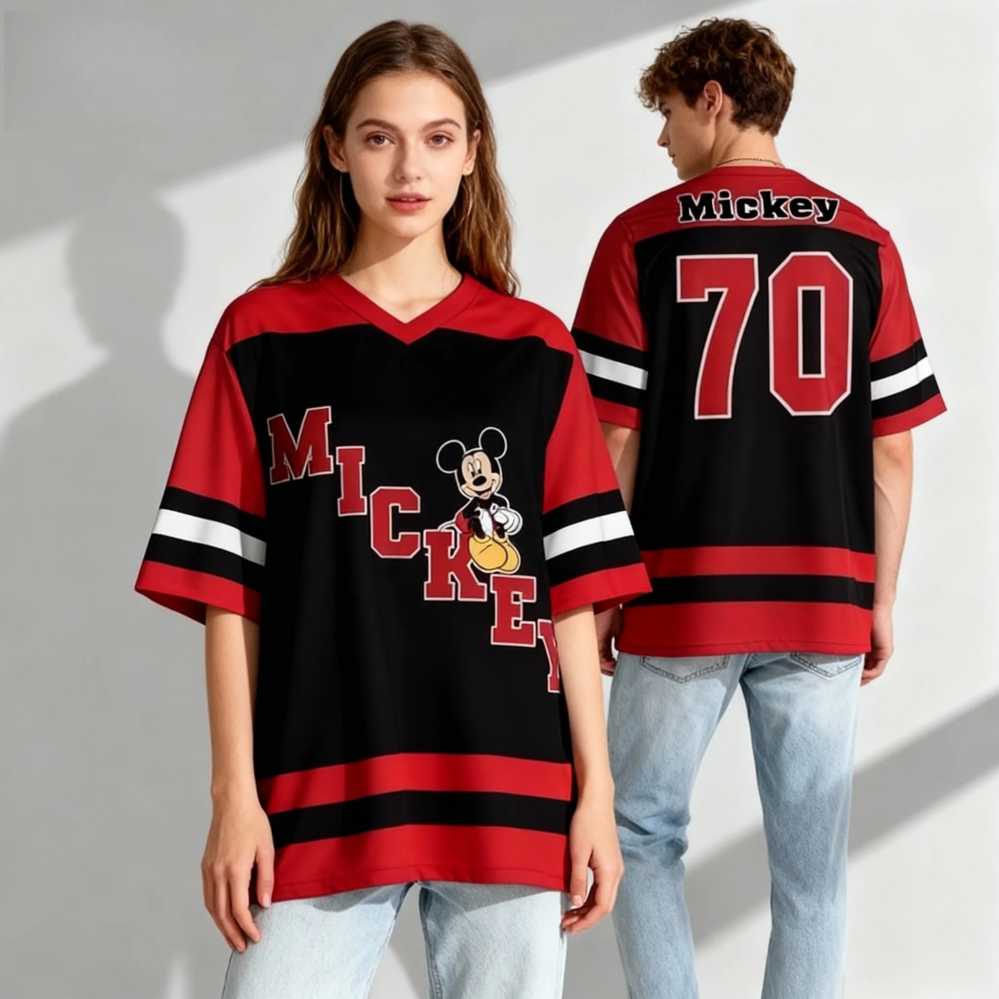 ديزني الرسوم المتحركة شخصية تحت عنوان الرجبي جيرسي الحلو وبارد الشارع تيشيرت صيفي المتضخم المرأة الكبار الساخن بيع 25/26 #6