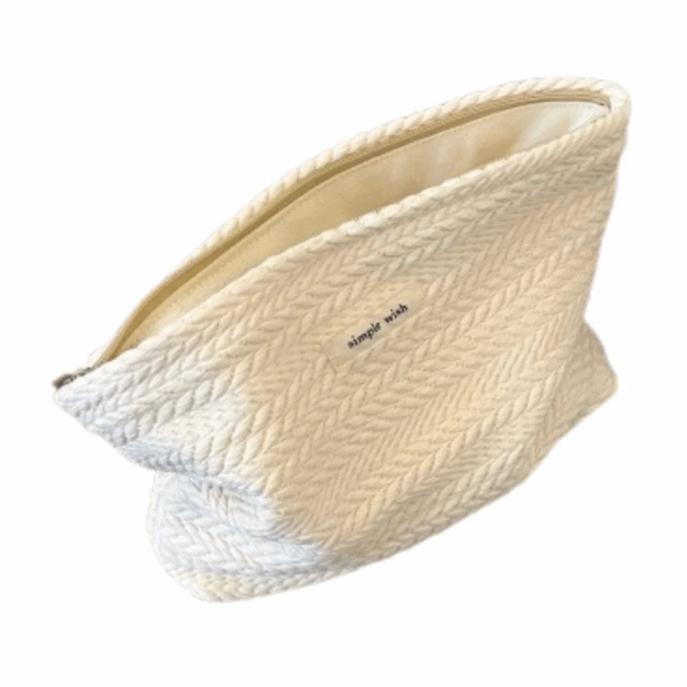 

Woven Fabric Makeup Bag for Women Large Capacity Solid Color Canvas Clutch Bag Zipper Small Organizer Toiletry Storage Bag