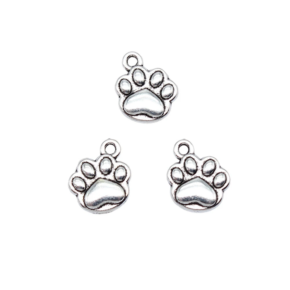 20pcs/lot 14x12mm dog paw Charms For Jewelry Making Antique Silver Color 0.55x0.47inch