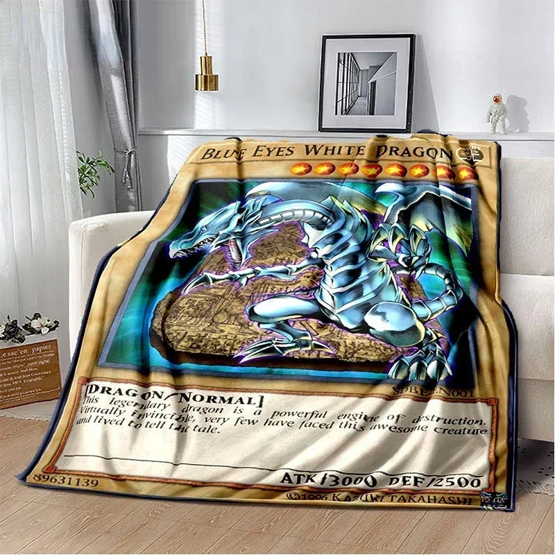 Anime Yu Gi Oh Card Throw Blanket Blue Eyes White Dragon Anime Cartoon Soft Plush Blanket Bedroom Bedspread Home Decor