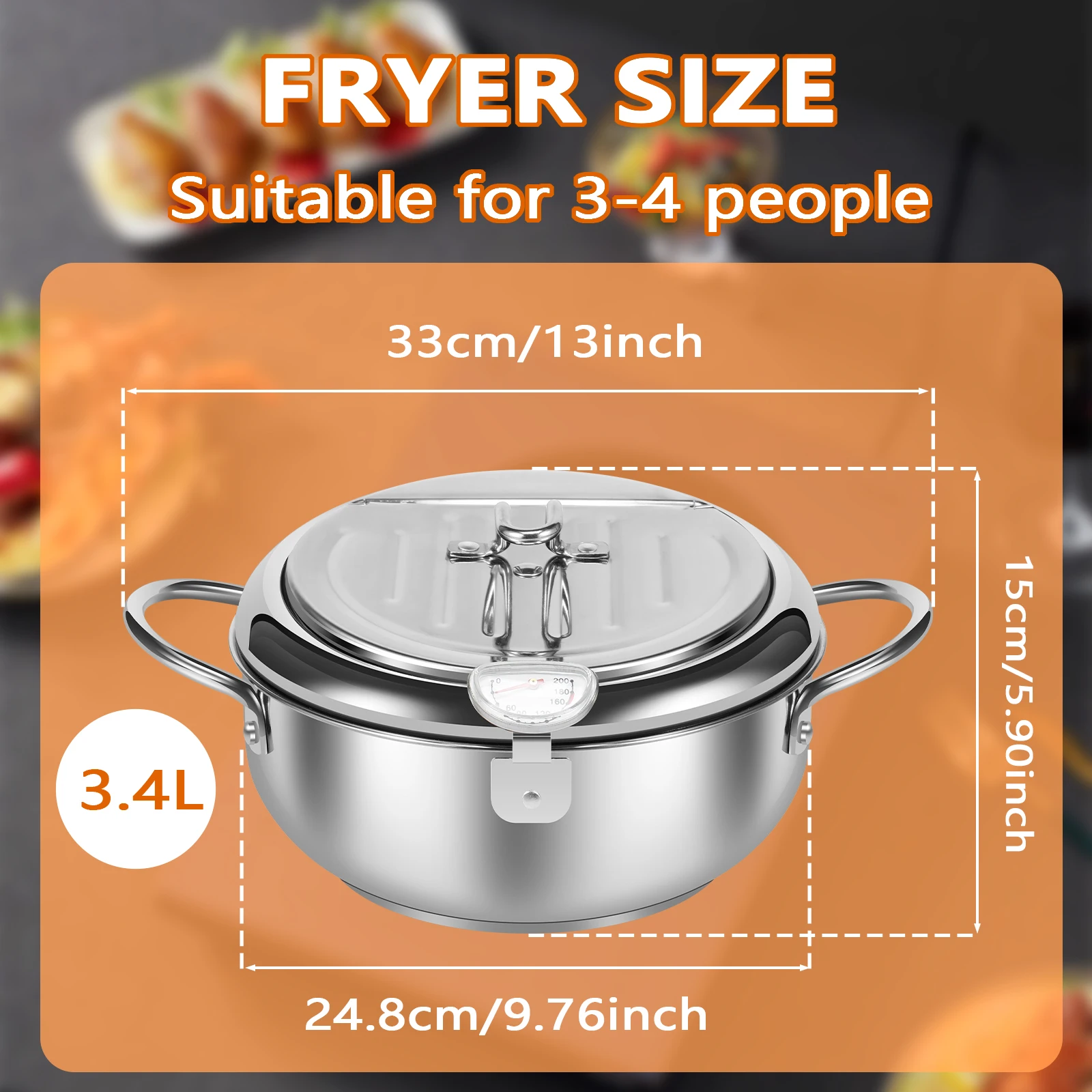 Deep Fryer Pot with Strainer Basket and Thermometer Stainless Steel Deep Frying Pot with Handle 3 Sizes Oil Mini Fryer