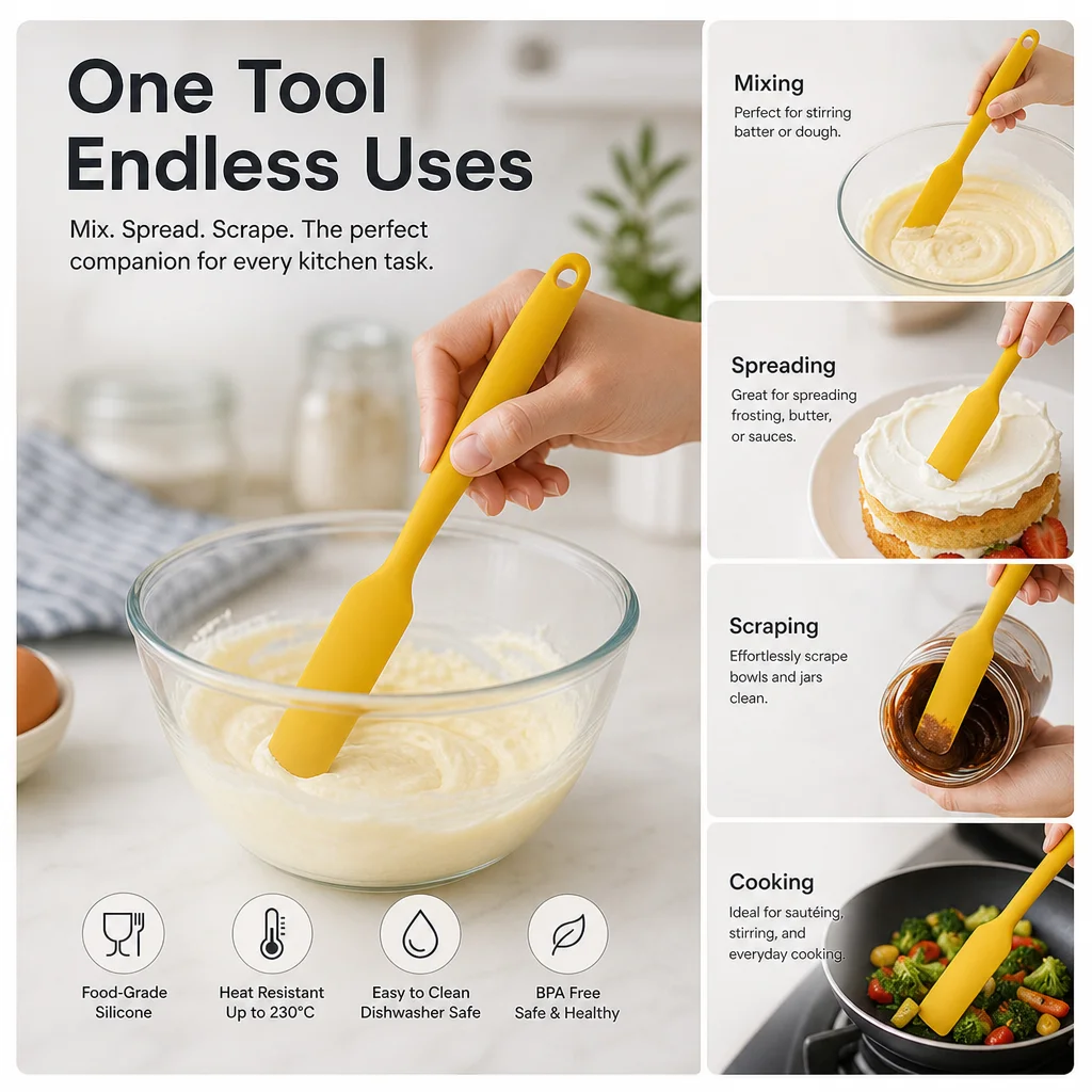 Food Grade Heat Resistant Silicone Spatula Non‑Stick Scraper Turner Spoon for Cake Egg Pancake Baking Cooking Kitchen Utensils