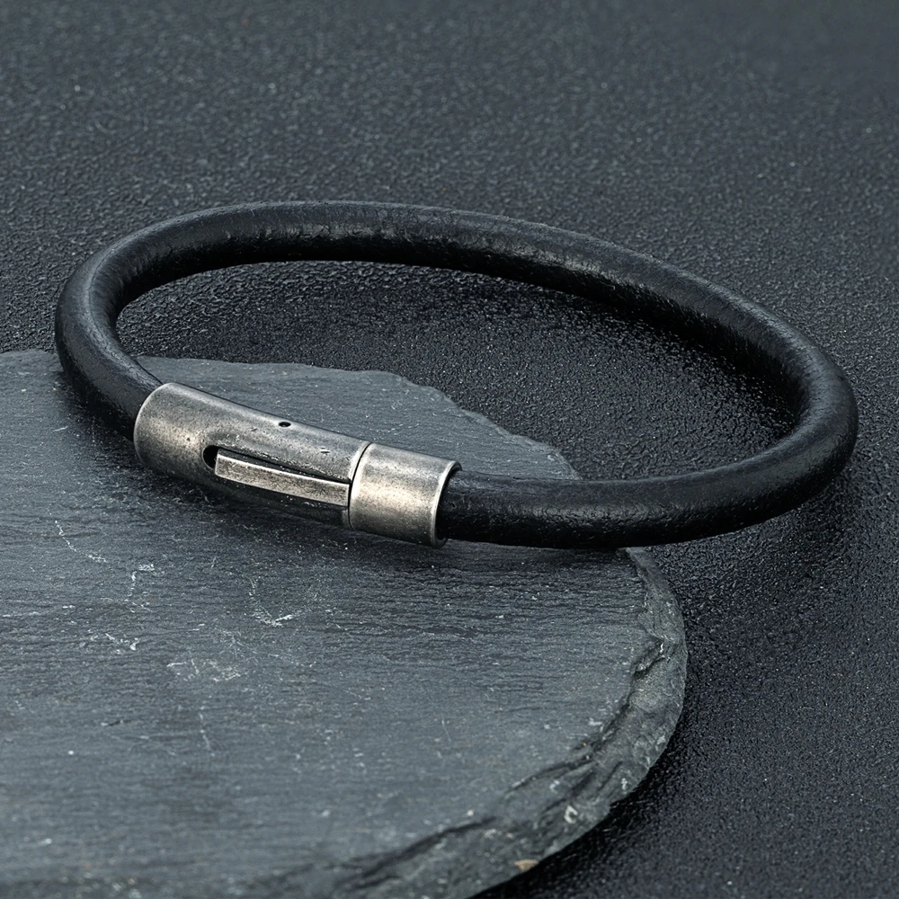 MKENDN Simple Style Men Women Primary Color Cowhide Bracelet Retro Stainless Steel Buckle Accessories Handmade Cuff Bangle Gifts