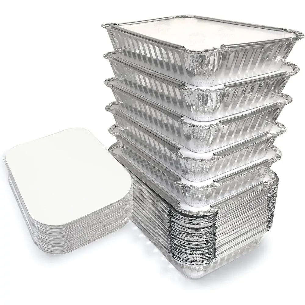 

2.25 LB Aluminum Foil Containers with Lids - Disposable Meal Prep Trays for Takeout and Freezer Use