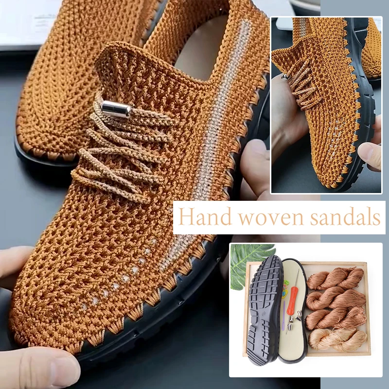 

Diy Hand-Woven Hook Sole Anti-Kick Soft Rubber Soles with Hollow Line Hand-Knitted Slippers Sandals Shoes Crocheted Material Set