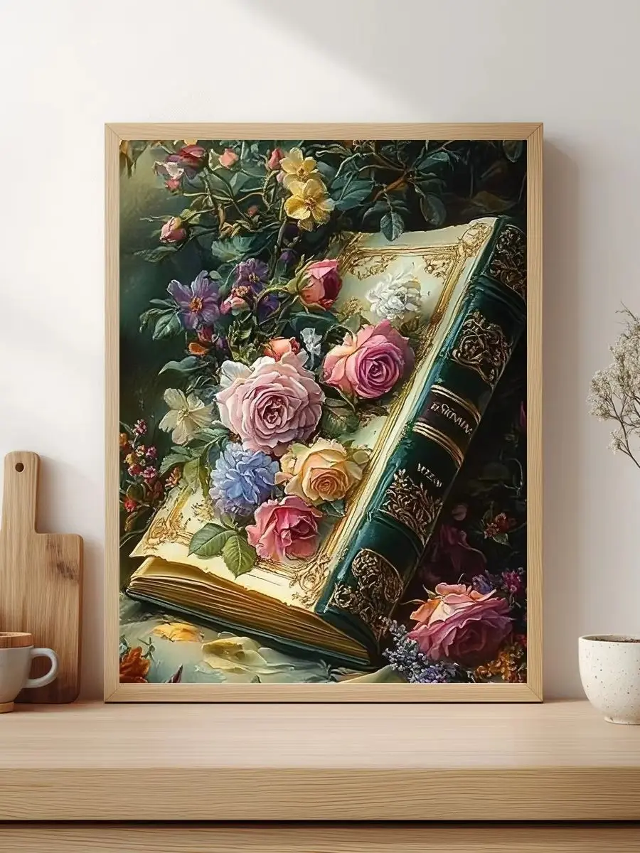 1 Stück 30x40cm/11,8x15,7 Zoll, 11Ct/14Ct Kreuzstich-Set, DIY Valentinstagsgeschenk, Stickerei-Set für Festlichkeiten, Antikes Buch mit Blumenmuster – Detail 1