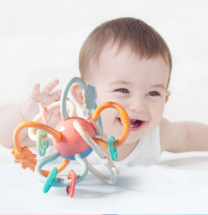 Brinquedos para bebês, 0 a 6 meses, 12 meses, desenvolvimento sensorial, chocalho mordedor para bebês, brinquedos educativos para bebês, jogos de dentição macia, para bebês de 1 ano