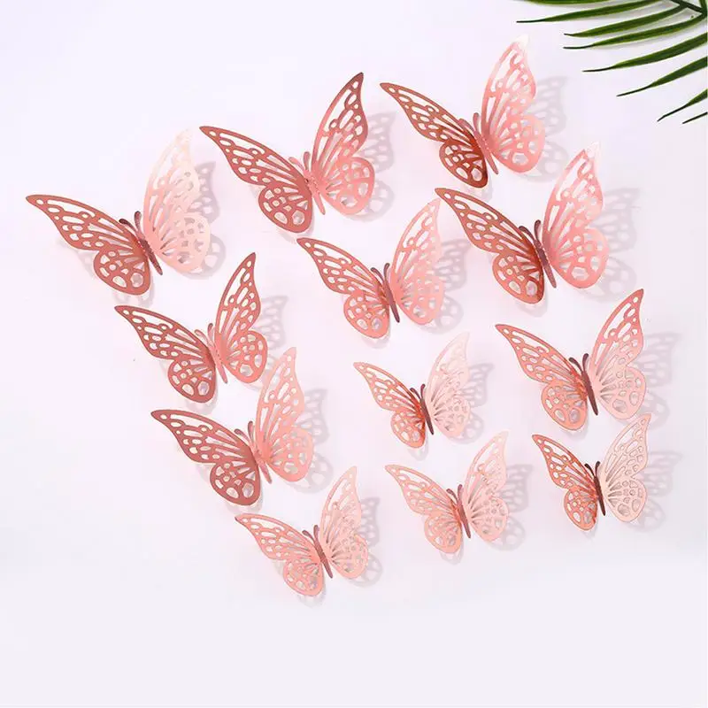 

12Pcs 3D Hollow Butterfly Wall Stickers Gold Rose Gold Silver Butterflies Stickers for Wedding Birthday Home Room Decorations