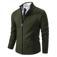 Autumn And Winter New Jersey Men's Casual Sports Coat Solid Color Stand Collar Wweater Grab Fleece Warm Zipper Cardigan 4