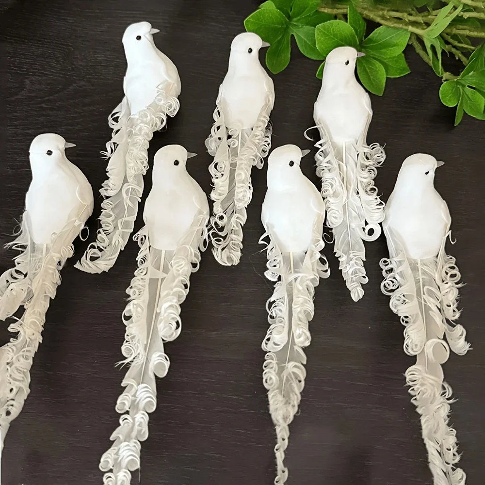 6pcs Curling White Dove Clips,  Modern Art Style, Featuring Artificial Feathers, Stylish Home or Office Hanging Ornament