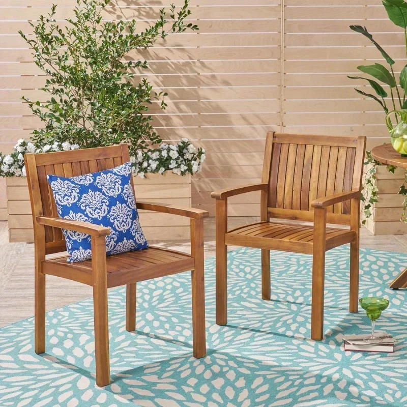 QWChristopher Knight Home Teague Outdoor Acacia Wood Dining Chairs (Set of 2),Teak Finish