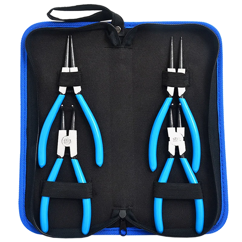 

External Use Clamp Spring Pliers, Internal Use Straight Head Elbow, Spring Installation and Removal Pliers 4-Piece Set