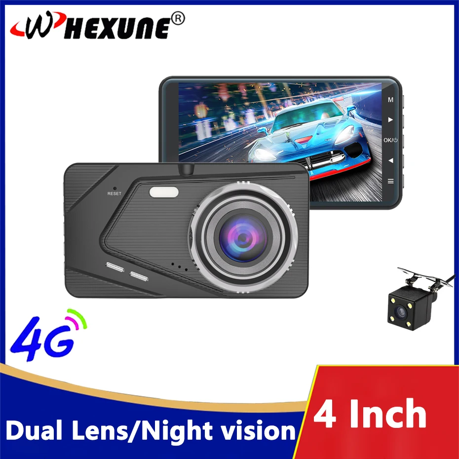 4 Inch Dash Cycle Recording Night Vision G-sensor 1080P Dashcam Cam Front and Rear View Camera Video Recorder Dual Lens Car Dvr