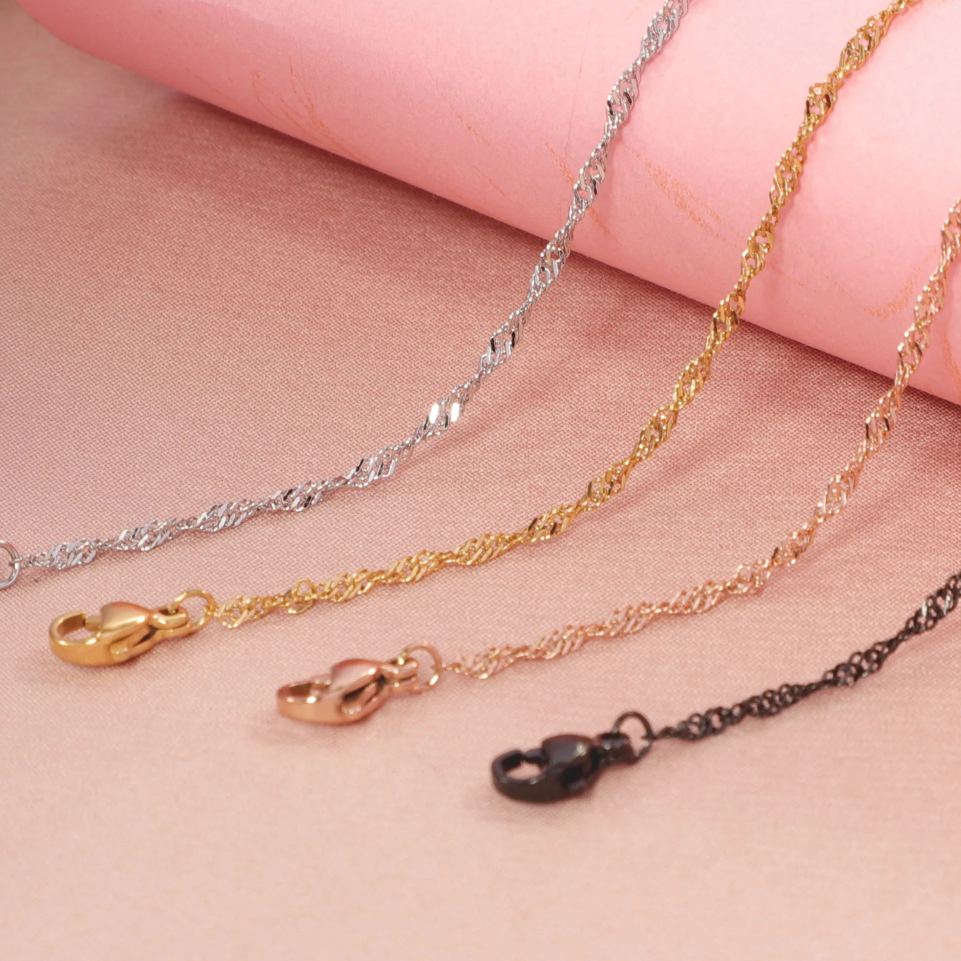 5Pcs 304 Stainless Steel 2mm Wide Wave Chain 16cm 40cm 45cm Long Chain Necklace