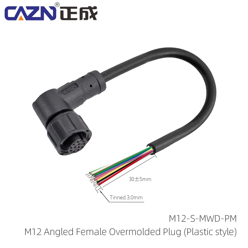 IP67 M12 Plastic Overmolded Plug 1/2/5m PVC TPU Wire Un-shield Type Cable Straight&Angled Industry Connectors