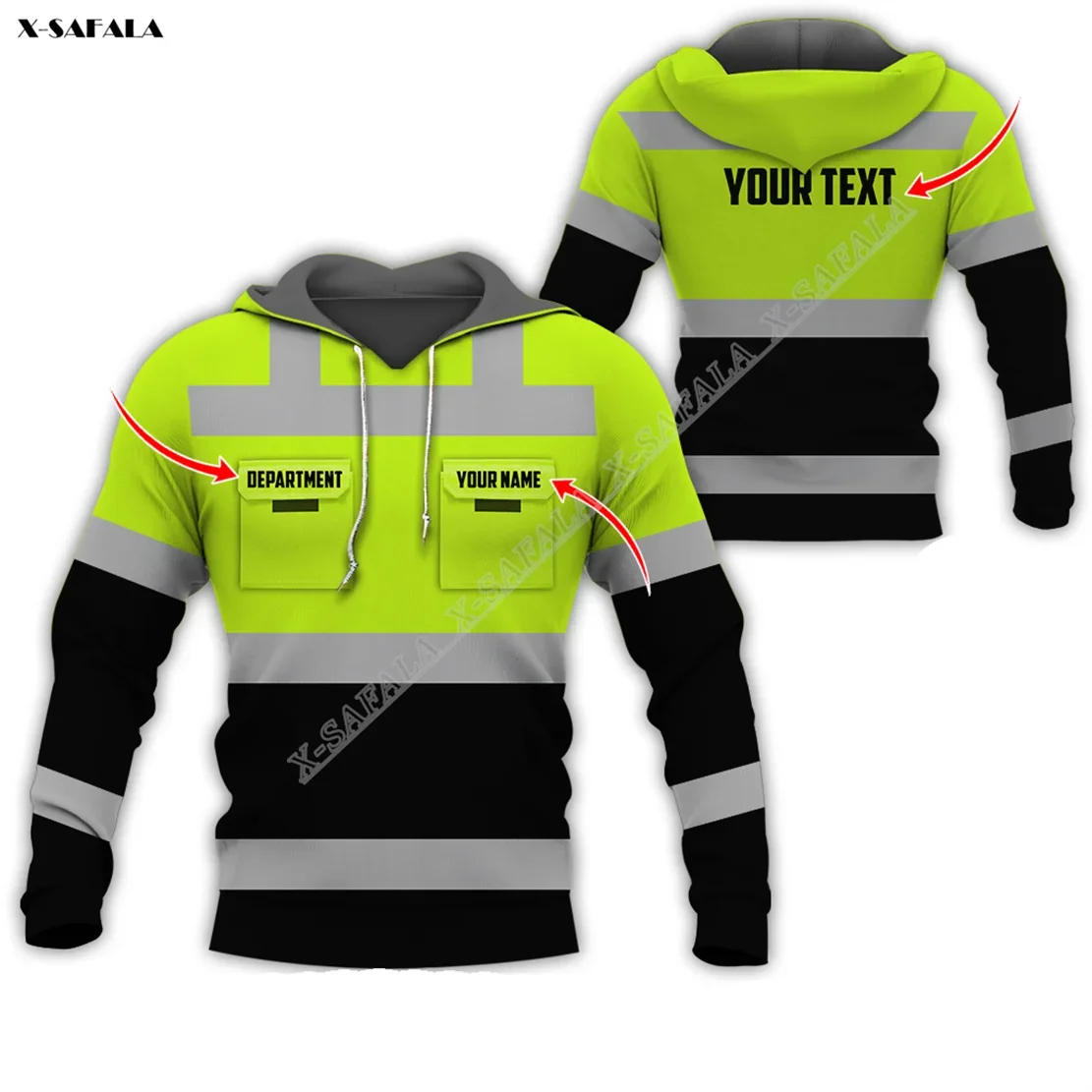 Custom Name Logo Truck Work Job 3D Printed Safety Uniform Workwear Pullover Jumper Hoodie Jersey Cotton Thick Warm Fleece