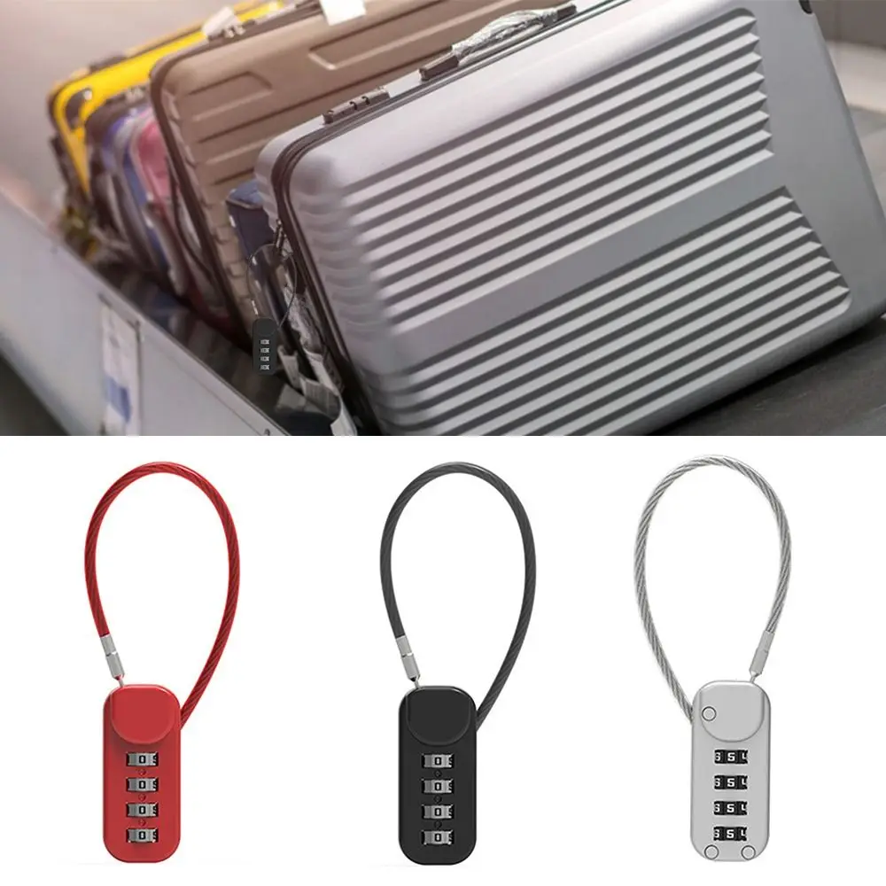 Portable Zinc alloy 4 Digit Password Lock Anti-theft Wire Rope Dormitory Cabinet Lock Padlock Backpack Zipper Lock Travel