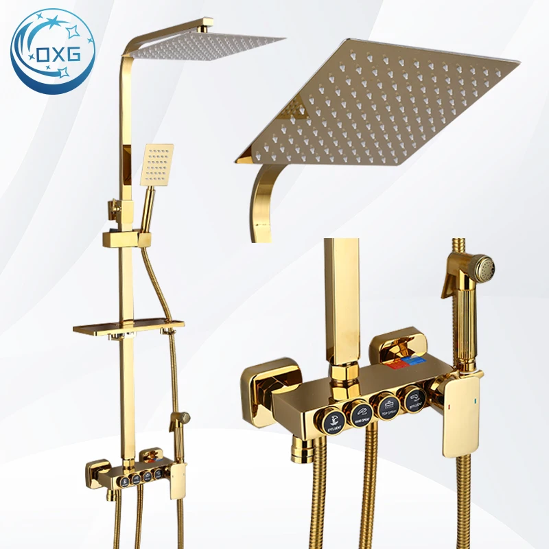 

OXG Яркий Золотой Латунный Смеситель Для Душа С Термостатическим/Не Термостатическим Набором Для Дождевого Душа Смеситель Для Ванны Душевая Колонка