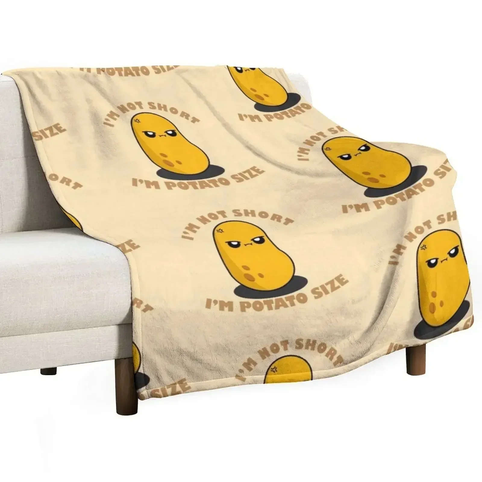 Cute Cartoon Potato || I'm Not Short, I'm Potato Size || Kawai Throw Blanket Soft Plush Plaid Loose Blankets