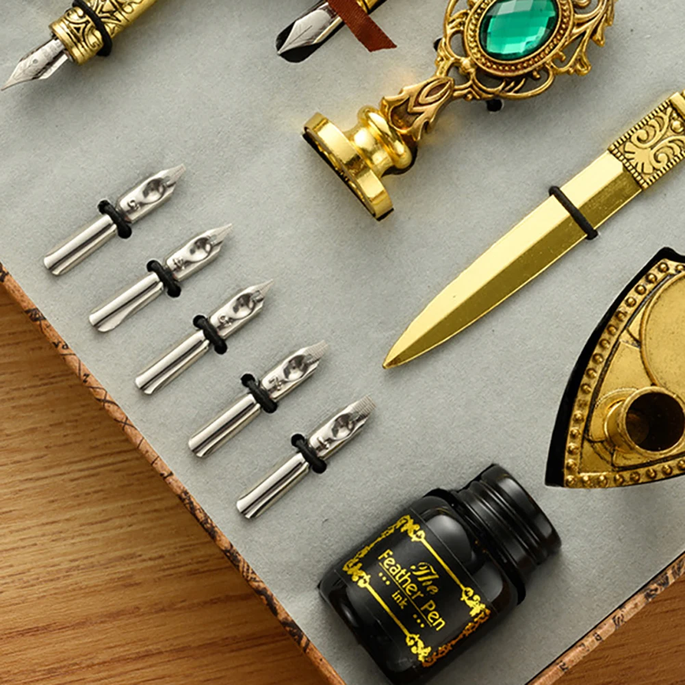 Retro Feder Stift Schreiben Tinte Set Kreative Exquisite Feder Dip Brunnen Stift Sets Schreibwaren Handwerk Geschenke für Student DIY