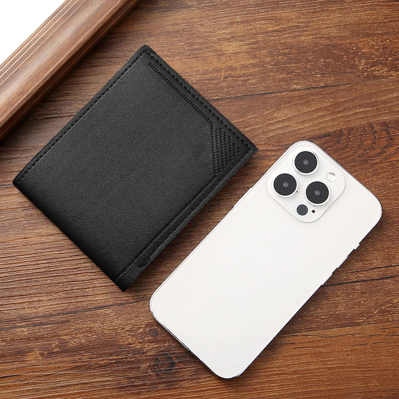 محفظة رفيعة للرجال بتصميم أفقي قصير، حامل بطاقات رفيع من جلد البولي يوريثان مع فتحة متعددة، حامل أموال عمل للرجال فكرة هدية #5