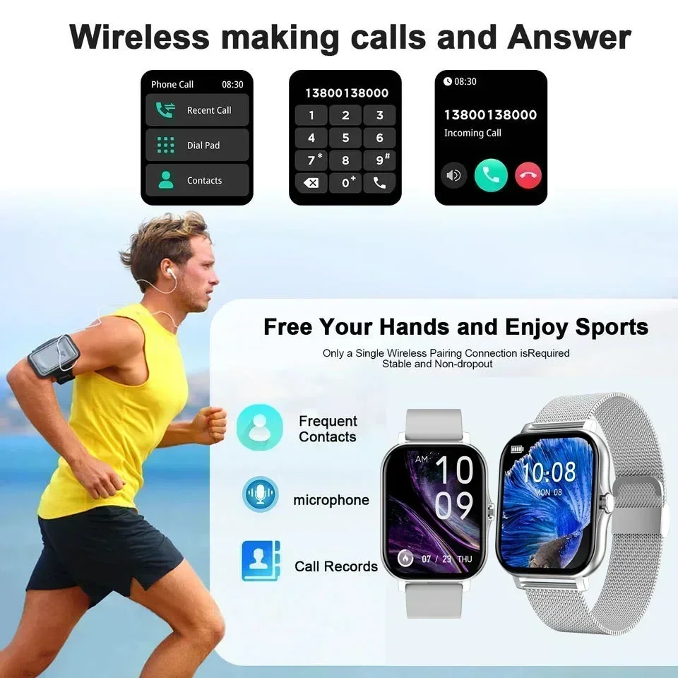 Fashion Smart Watch for Men Women Sport Fitness Tracker Bluetooth Call Message Notification Heart Rate Sleep Monitor Smartwatch