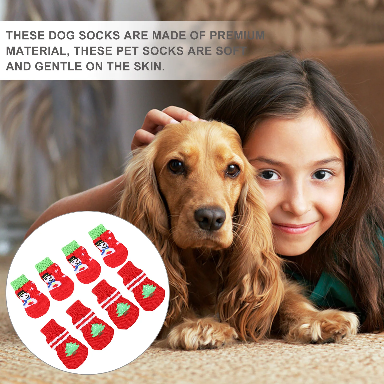 

8Pcs Pet Socks Anti-Slip Dog Footwear Warm Christmas Paw Protectors Non-Skid Socks Pet Paw Protectors Dog Footwear