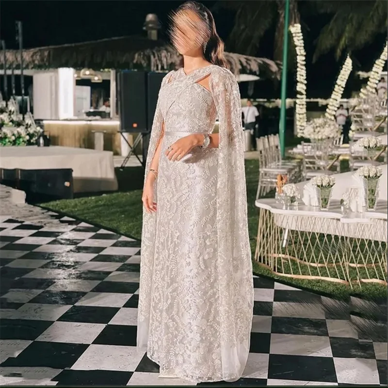 

MULONG Elegant V Neck Sleeveless Full Lace Mermaid Long Evening Dress Floor Length Luxury Sweep Train Prom Gown Customized