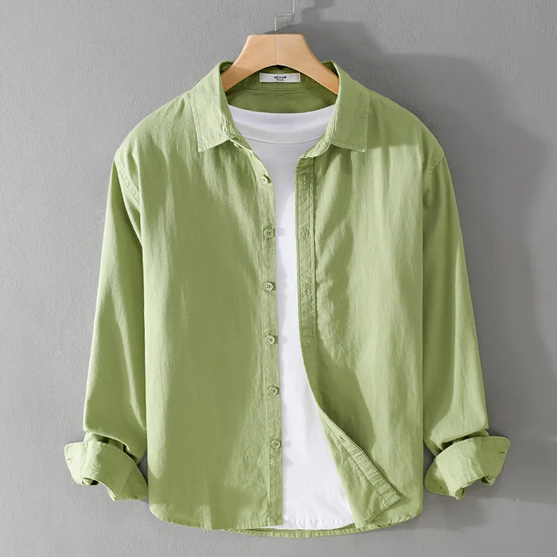 9122 100% Cotton Good Quality Long Sleeve Casual Shirt Men's Spring Fall Fashion Solid Color Simple Basic Teens Daily Blouses