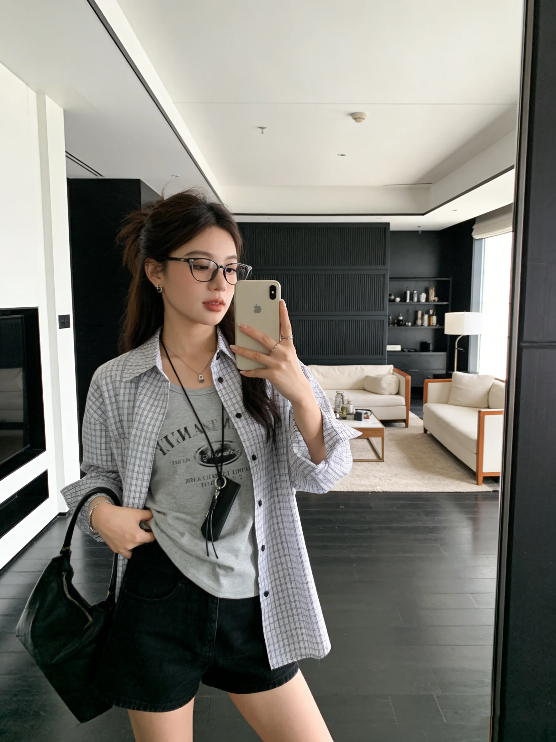 

Loose Korean Style Plaid Shirt Set Women's Spring Sun Protection Outerwear Layering Versatile Two-Piece Set Casual Fashion