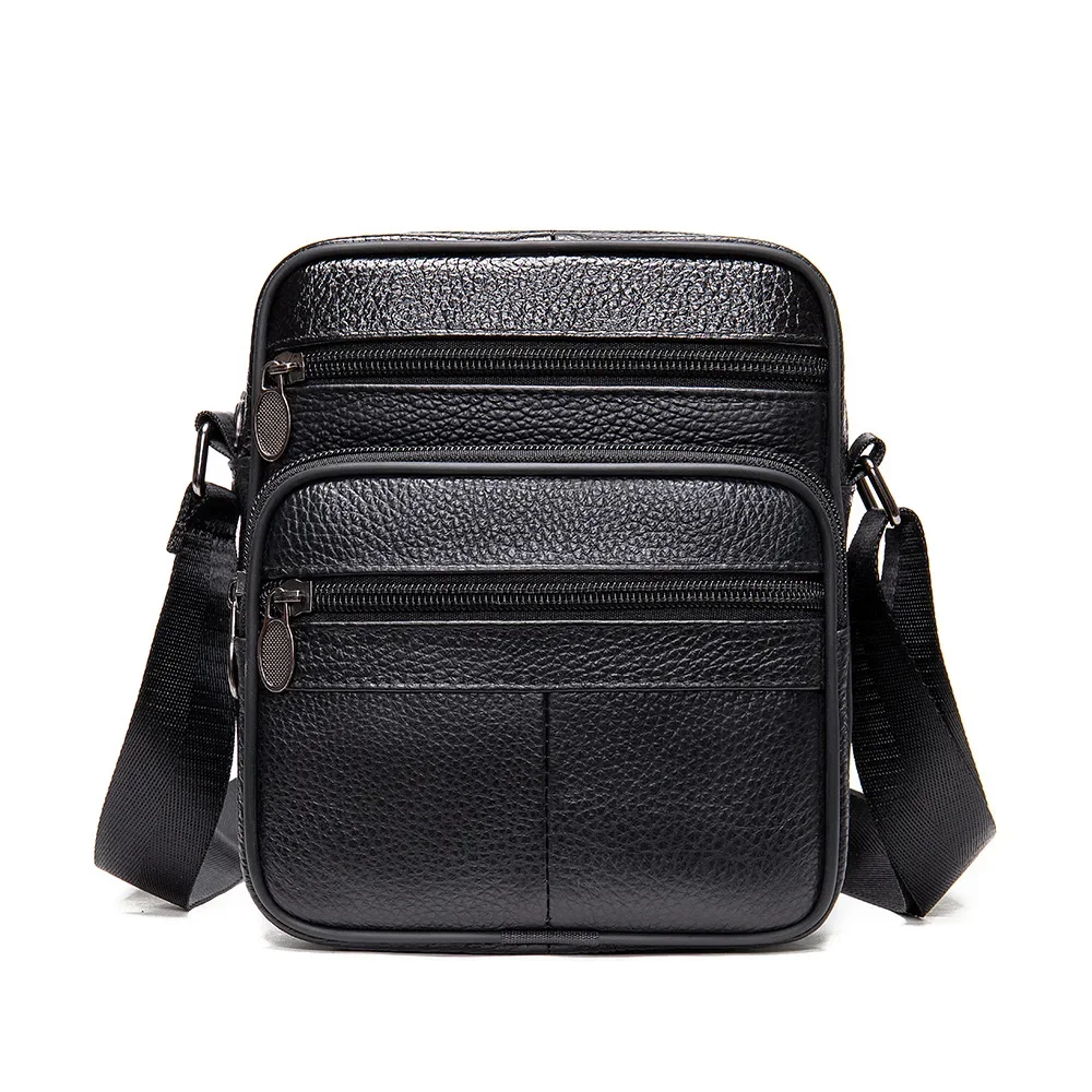 Messenger Bag for Men Genuine Leather Crossbody Bag Male Travel Outdoor Shoulder Bag Zipper Men's Leather Handbag Phone Purse