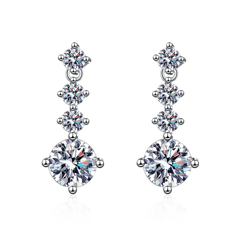 

One Carat 925 Sterling Silver Drop Moissanite Vvs Classic Fancy Earrings for Party Girls