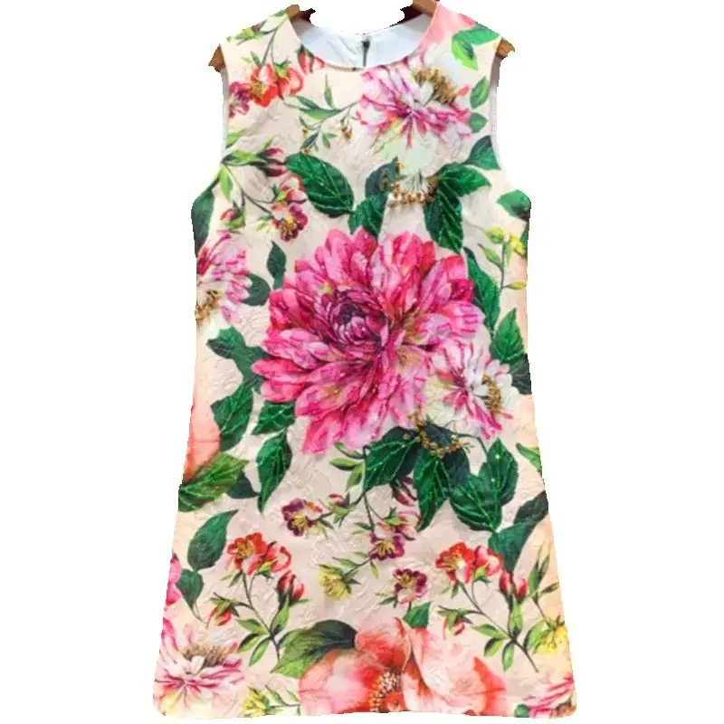 

Elegant Diamonds Beading Jacquard Dress Women Spring Summer All-match Short A-line Dress High Quality Lady Evening Party Dress