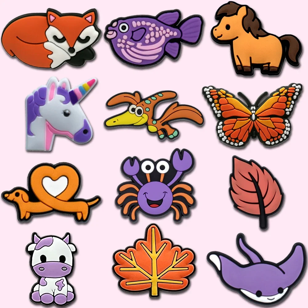 

1/12pcs Cute Animals Shoe Charms for Boys Fox Cow Dog Butterfly Horse Shoe Decoration Crab Garden Sandals Accessories for Kids