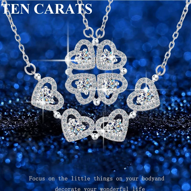 

Ожерелье TEN CARATS с четырьмя лепестками клевера, кулон из муассанита с двухслойной цепочкой, стерлинговое серебро 925 пробы, подарок на удачу