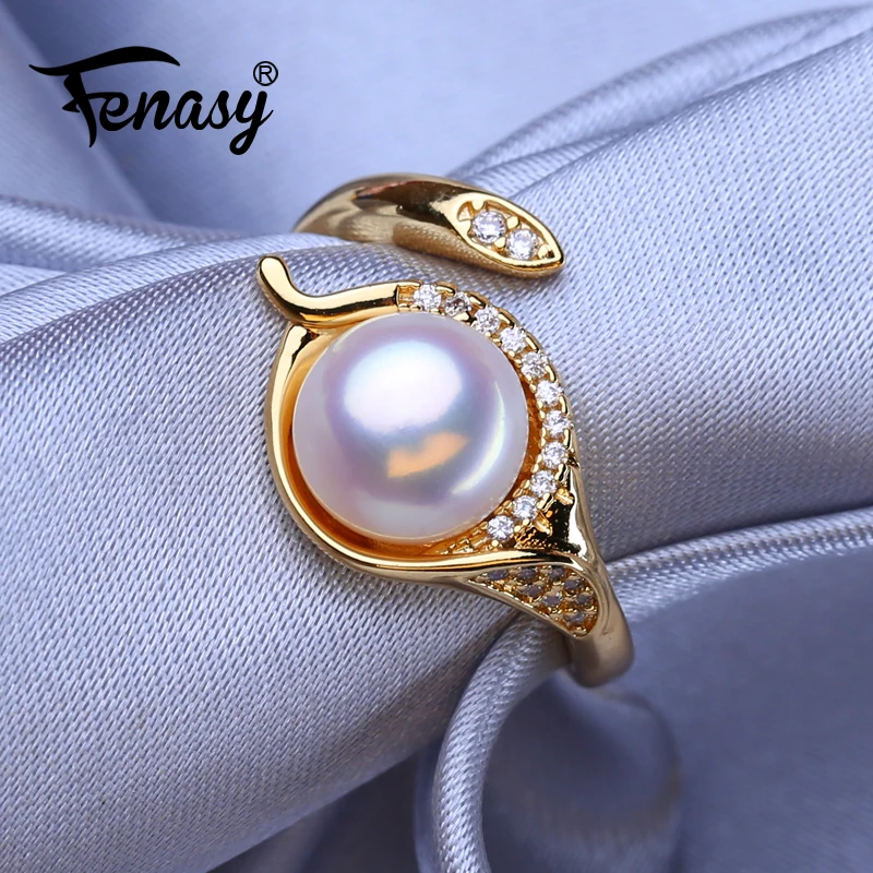 FENASY Natural Freshwater Pearl Rings New Fashion Trendy Party Gold Color Adjustable Rings For Women Wholesale