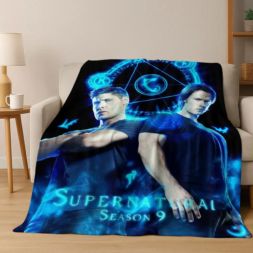 SPN Supernatural Dean Sam Winchester Castiel Flannel Blanket,Cozy Soft Throw Blanket for Home Bedroom Bed Sofa Cover Kids Gift