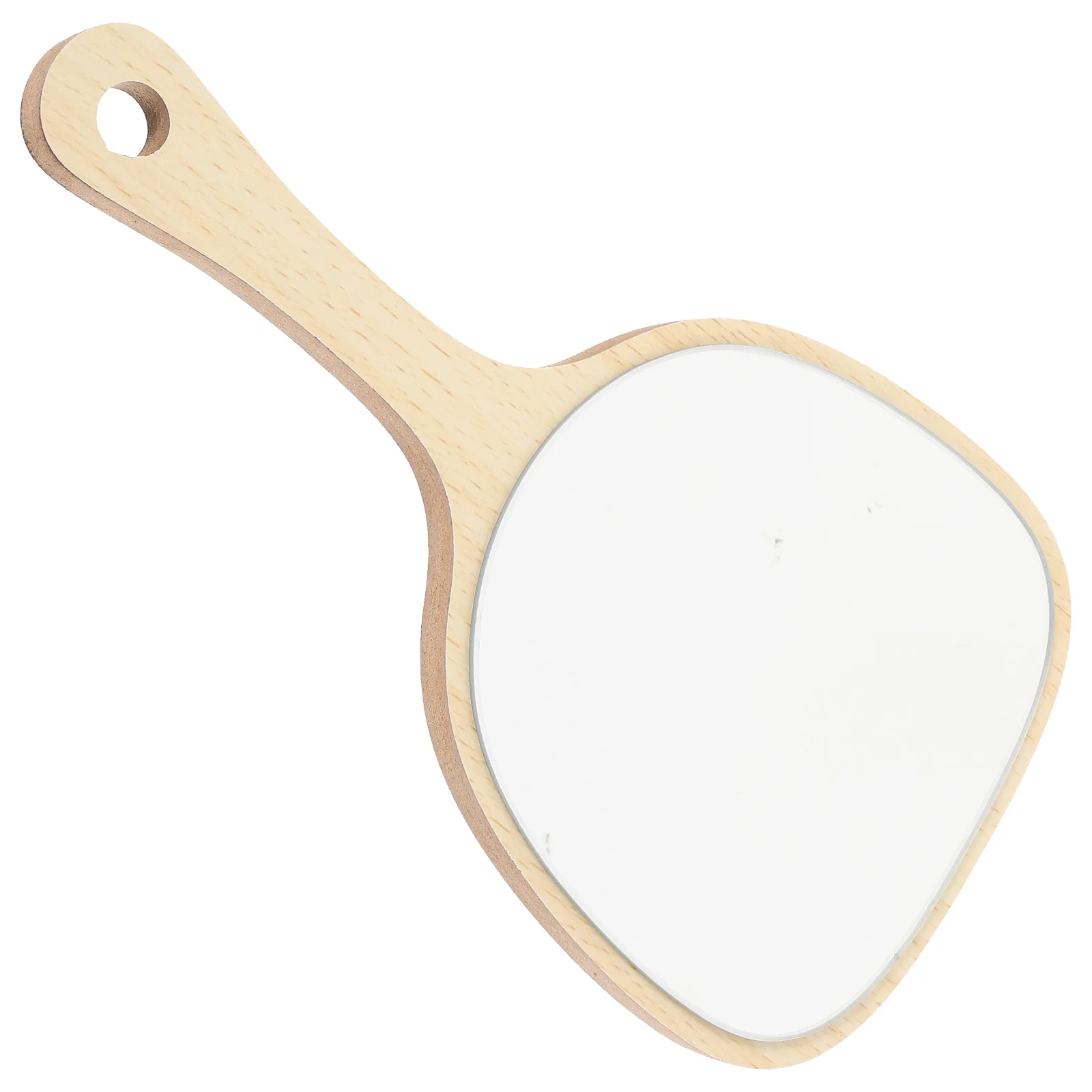 Women Wooden Handheld Mirror With Handle Bathroom Khaki Mirror Wall Mounted With Hook Hole For Makeup Home Salon Travel Use