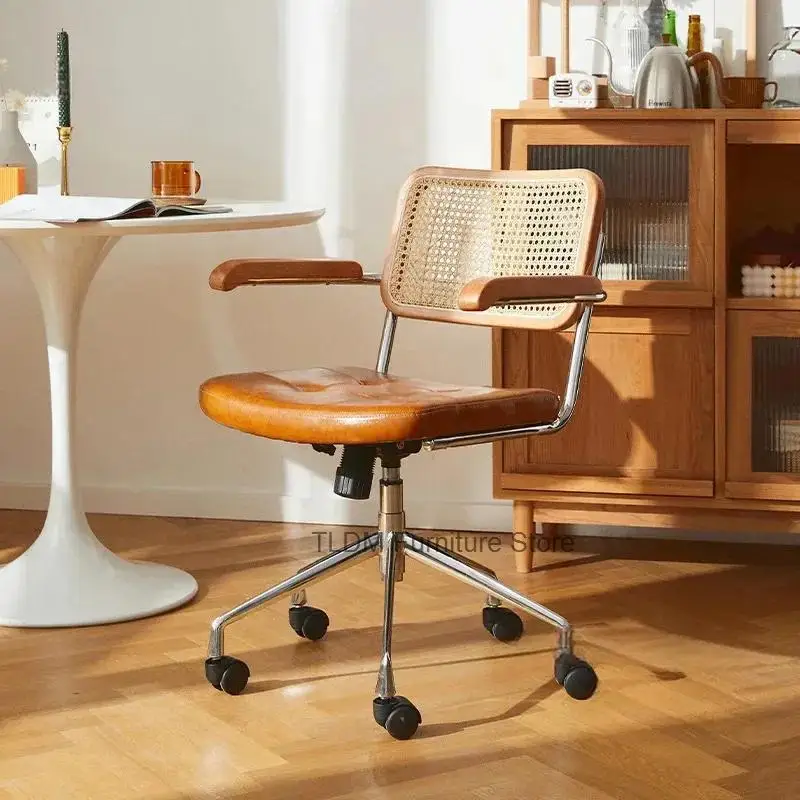 Log Ancient Rattan Computer Armchair Retro Lift Rotating Chair Comfortable Desk Chair Backrest Gaming Chairs Office Furniture Z