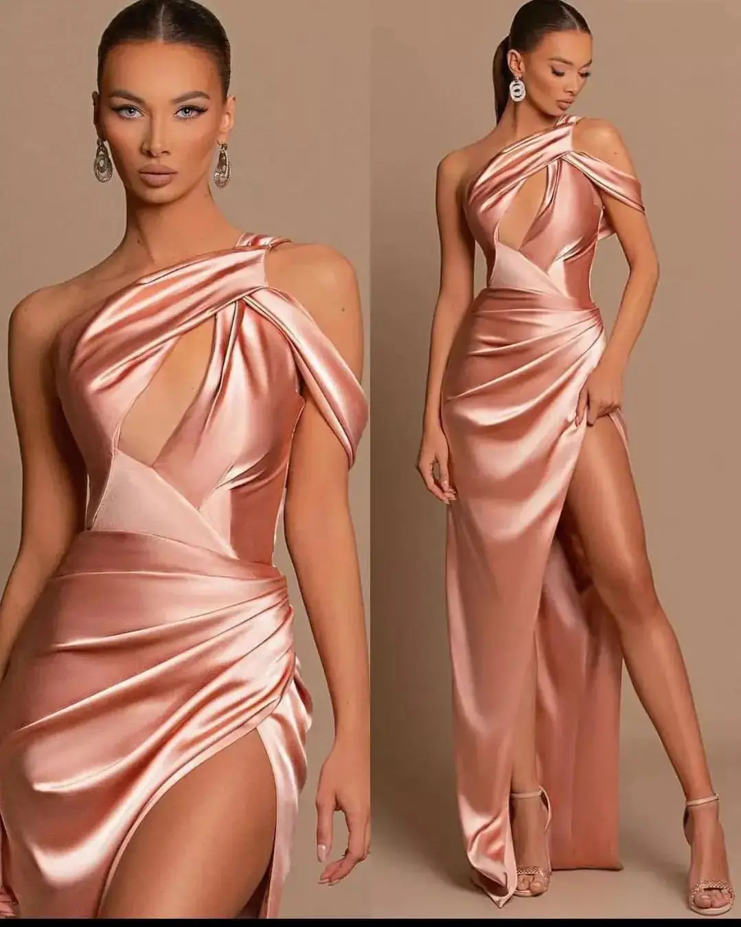 

Customized Fashion Satin One Shoulder Straight Evening Dresses Short Sleeves Panel Train Bespoke Occasion Gowns Delicate