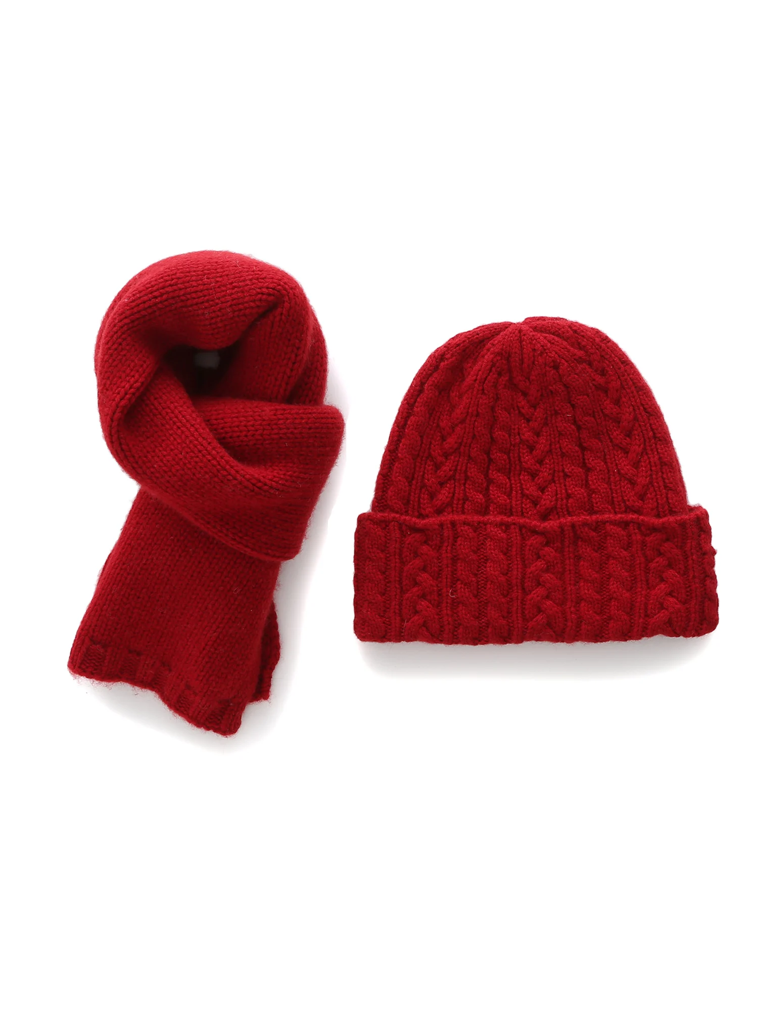 

Superb Value Pure Cashmere Knitted Scarf Hat Set 8 Balls Yarn Red New Year Gift Women's Warm Winter Long Rectangle Color