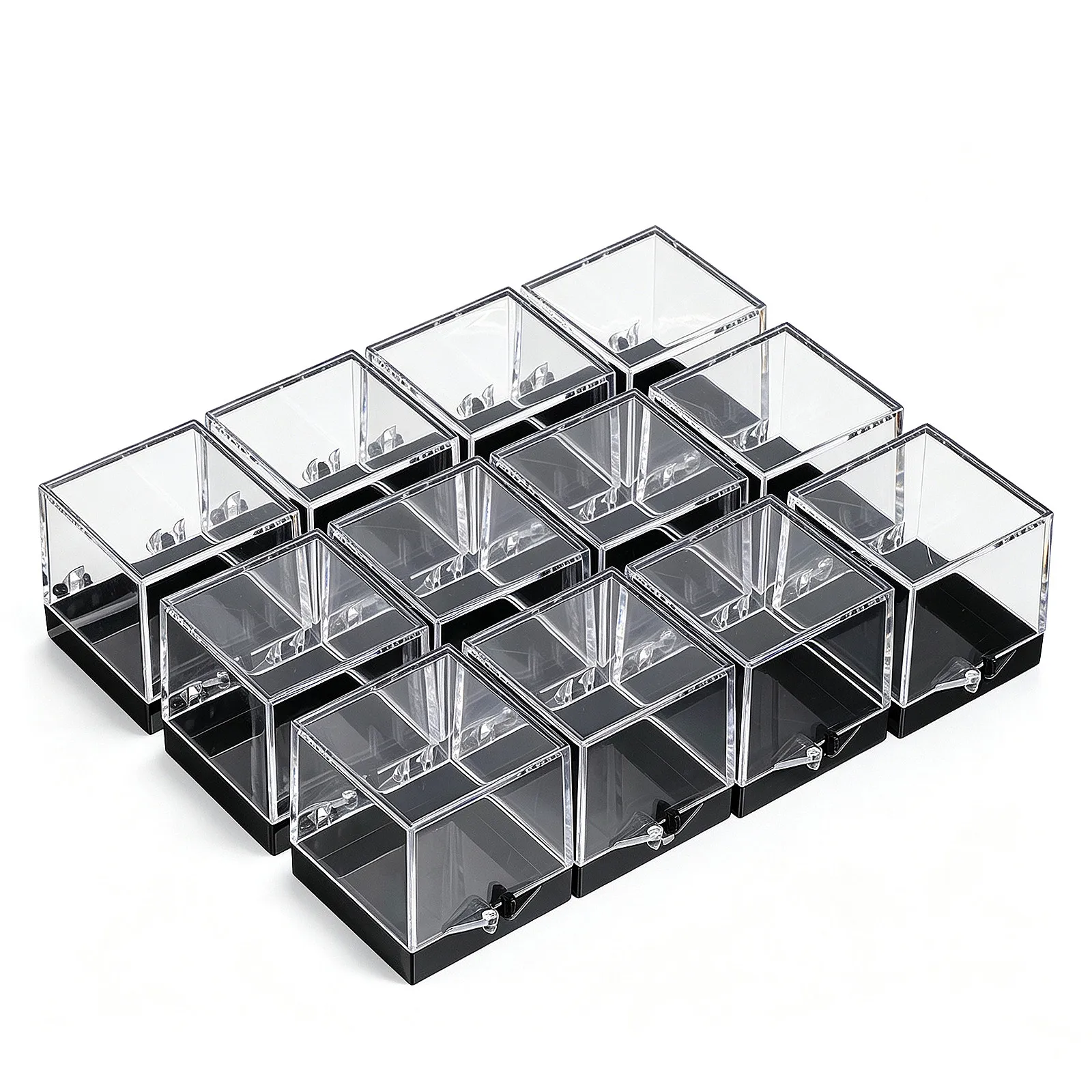 Clear Specimen Display Cases 12pcs Plastic Mineral Box with Stand for Sample Storage Durable Mineral Rock Collection Storage Box