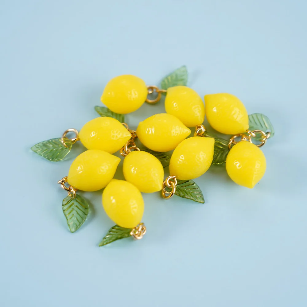 

10 Pieces Lemon Fruit Pendant Yellow Imitation Food Pendant DIY Earrings Bracelet Necklace Key Chain Jewelry Making Decoration