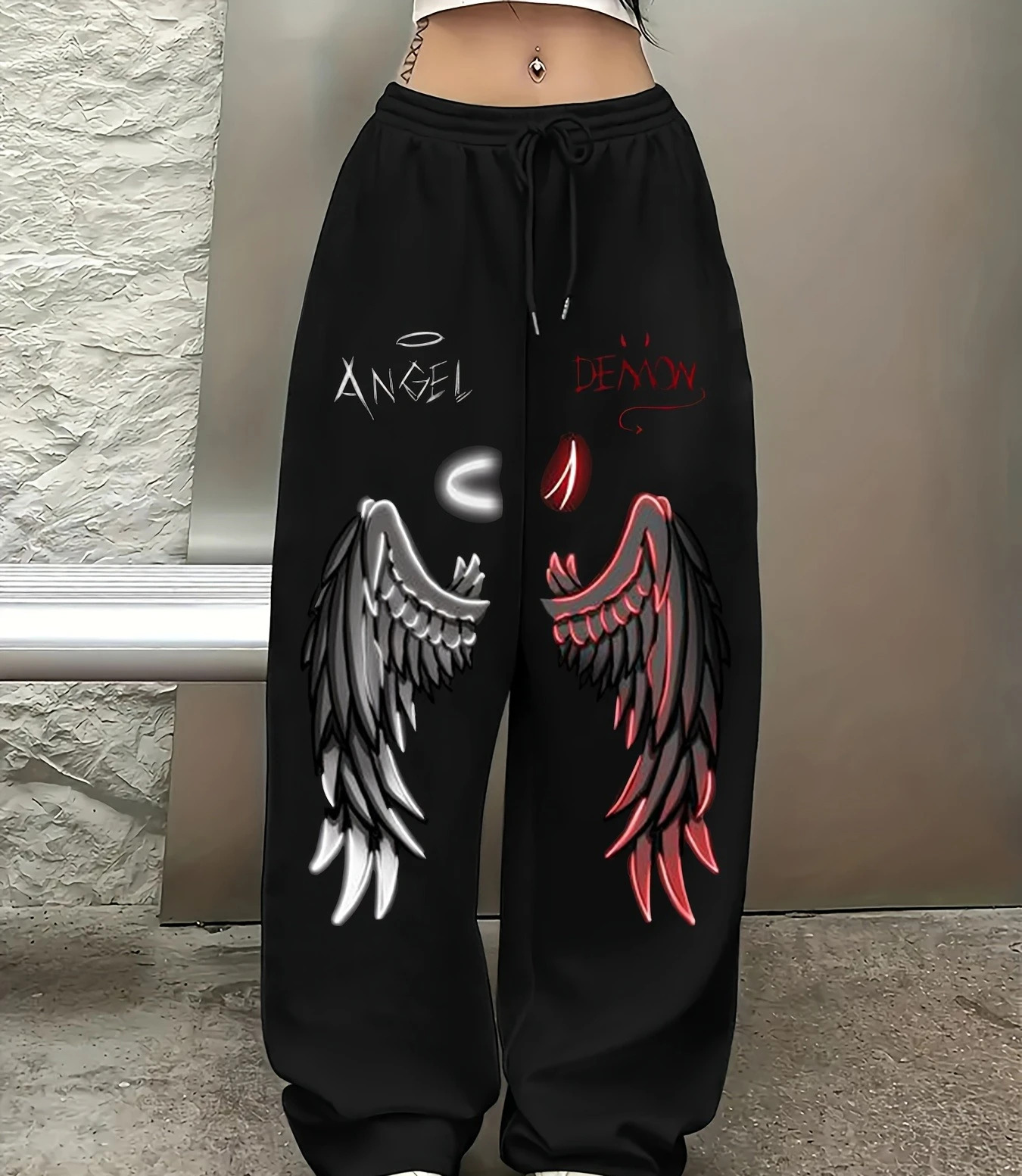 2026 Fashion Autumn and Winter New Men's Casual Devil Angel Printed Sports Pants with Dark Pattern Loose Pants in Large Size