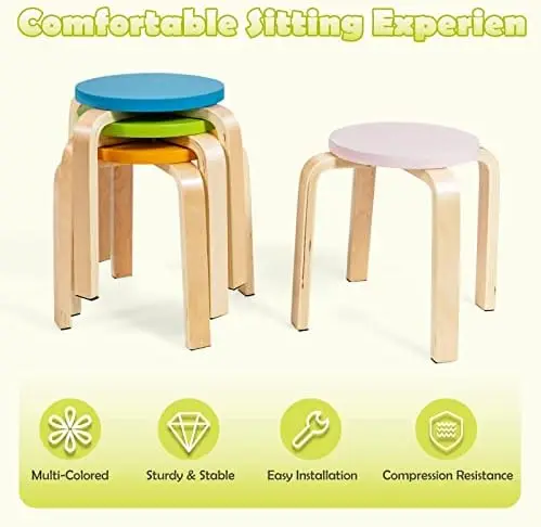 Wooden Table and Stool Set, 5-Piece Activity Table with 4 Stools for Toddler Building Block Drawing Reading Art Crafts, Children